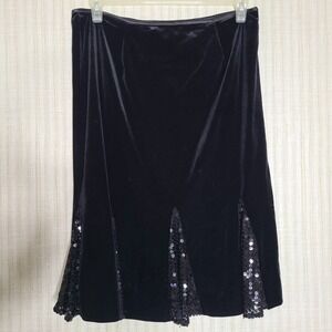 Jackie Jon New York Black Velvet Sequin Evening Midi Skirt  12 Holiday Cocktail